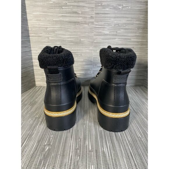 Marc Fisher LTD Womens Fairly Winter Boots Black Fur Trim Ankle Lace Up 10 M New - Picture 5 of 9